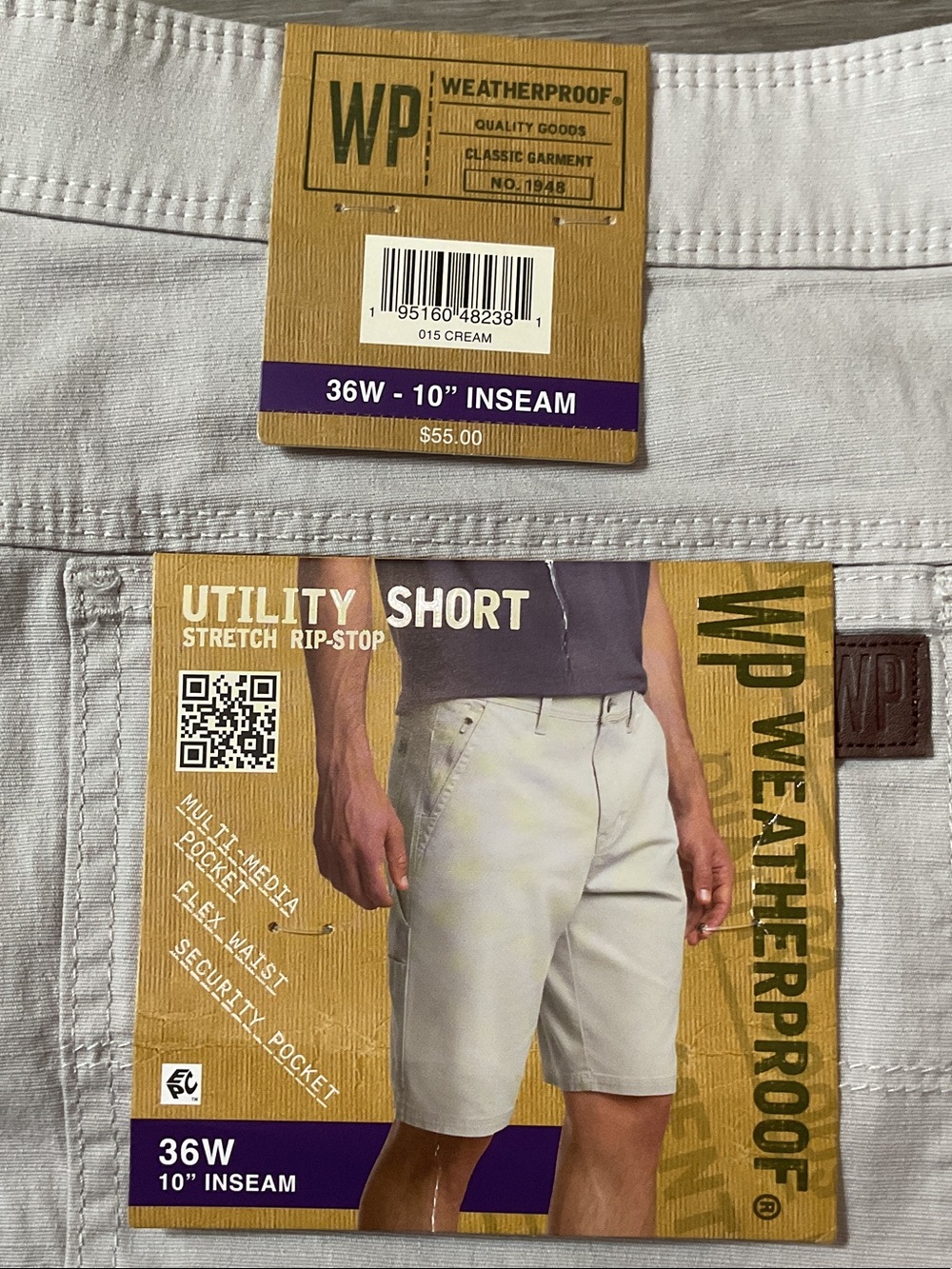 Weatherproof Men’s Utility Cargo Shorts — Cream